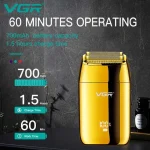 ماشین اصلاح موی صورت وی جی آر مدل V-399 با تیغه استیل پیشرفته، تکنولوژی شیو فویلی، باتری لیتیوم یونی 700mAh، استفاده خشک و مرطوب، شارژ سریع 180 دقیقه، عمر باتری 200 دقیقه، مقاوم در برابر آب و سبک - Image 3