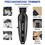 ماشین اصلاح موی سر و صورت کیمی مدل KM-2293 با تیغه کربن استیل خودتیز شونده، موتور 6000 دور در دقیقه، طراحی ارگونومیک، شانه قابل تنظیم 1 تا 3 میلی‌متر و باتری 1200 میلی‌آمپر ساعت با شارژ و عملکرد 180 دقیقه‌ای - Image 2